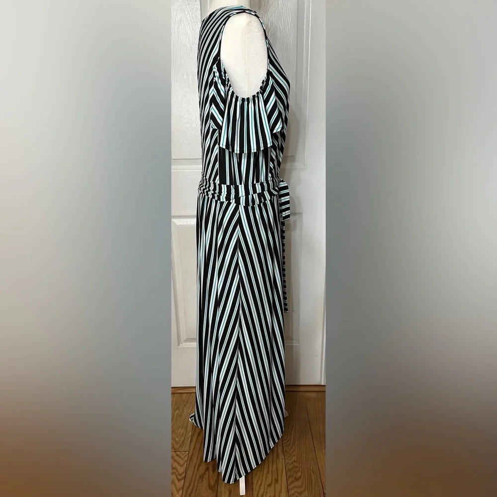 Lane Bryant dress green white black cold shoulder sleeve maxi v-neck Size 18 20 - Picture 5 of 11